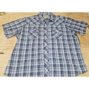 Wrangler Western Shirt Men’s XXL grey Pearl Snap Plaid Short Sleeve Cowboy black